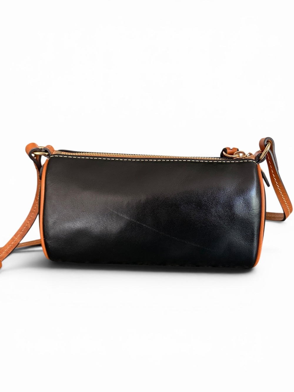Dooney & Bourke Buffy Crossbody Black with Tan Trim Leather Barrel Crossbody - Picture 3 of 16